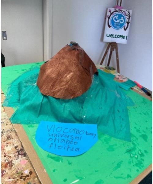 James Place Basingstome members created this model of volcano universal Orlando, Florida