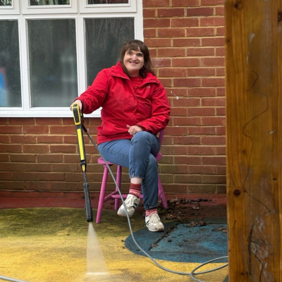 jetwashing the new outside sensory area