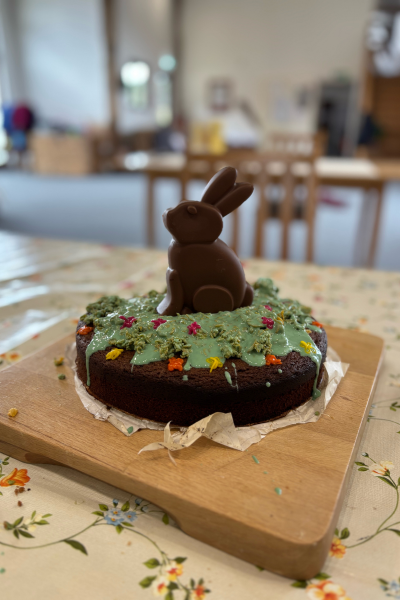 beautiful chocolate  easter cake with bunny