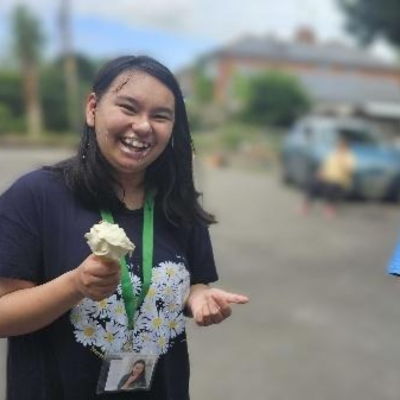 enjoying an icecream on a hot summers day